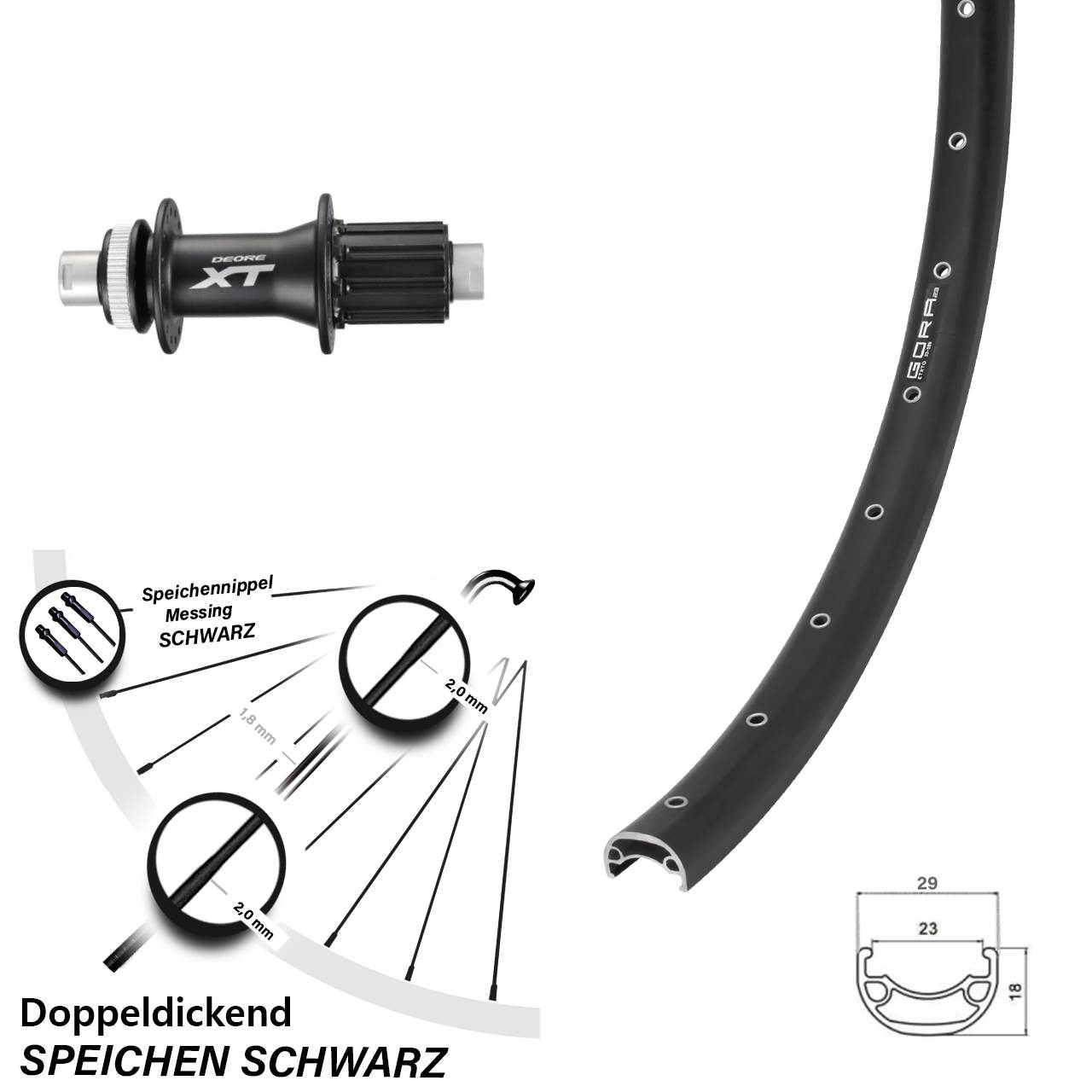 Disc Hinterrad 28 Zoll Gora 23 Shimano XT 8-11 fach HG 12x142