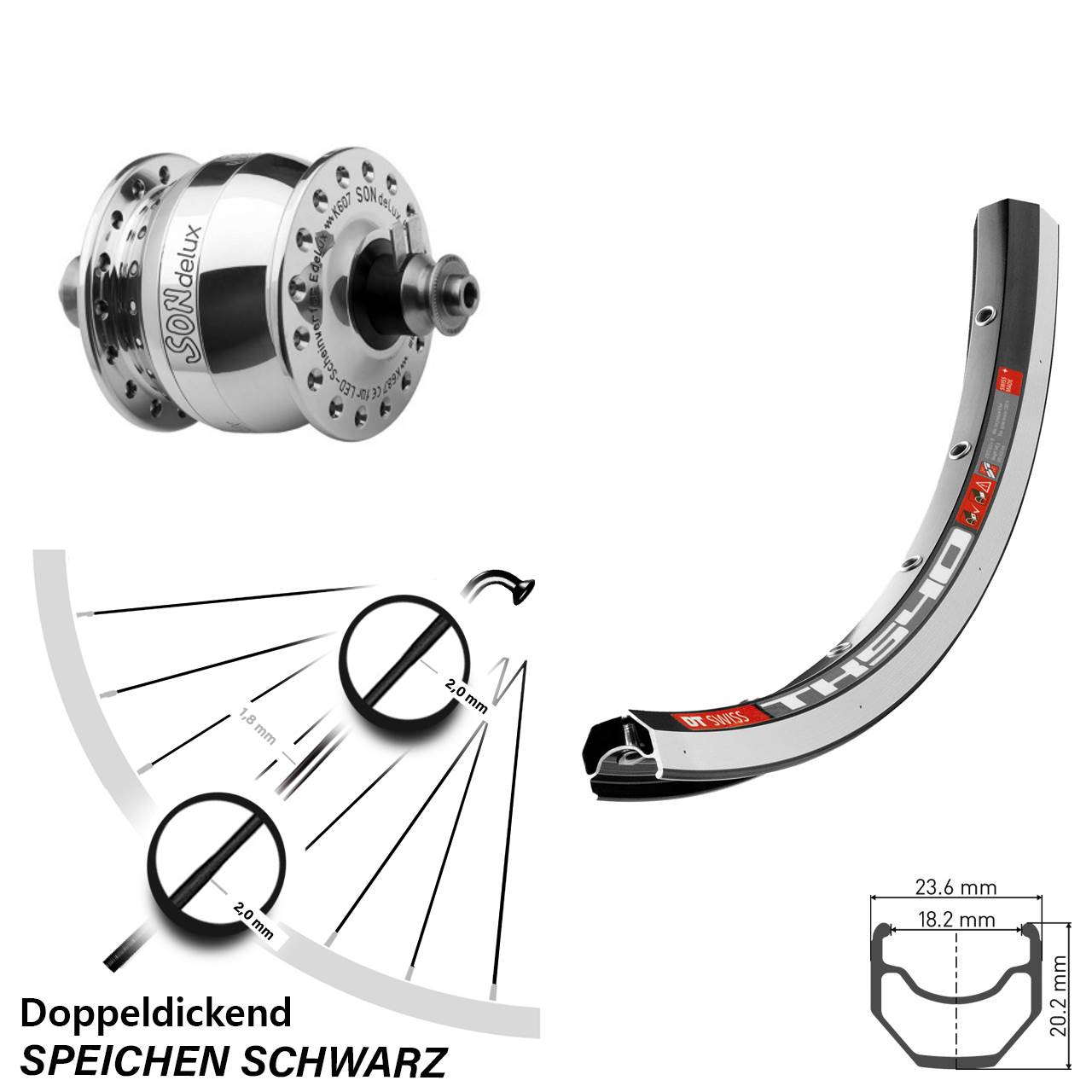 SON delux DT Swiss TK 540 28 Zoll Vorderrad mit Nabendynamo QR