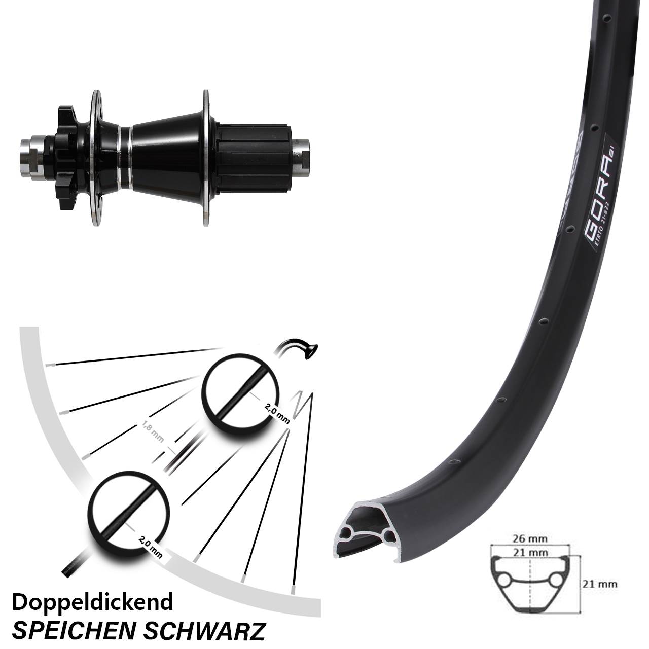 Gora 21 Disc-Hinterrad 29 Zoll Formula 6-Loch Steckachse 12x142 MTB Shimano HG 8-11 fach