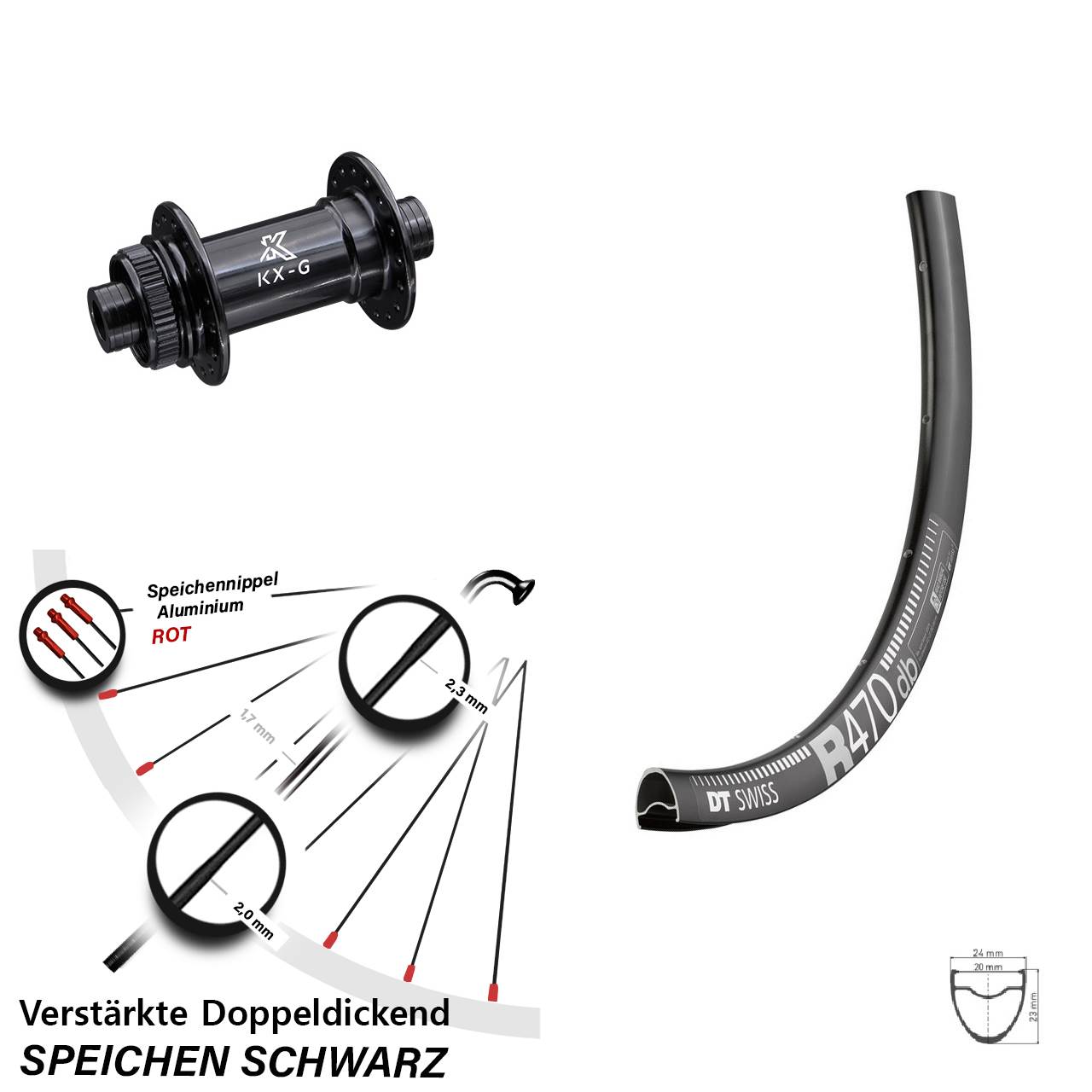 DT Swiss R470 KX-G 28 Zoll Vorderrad Centerlock 15x100