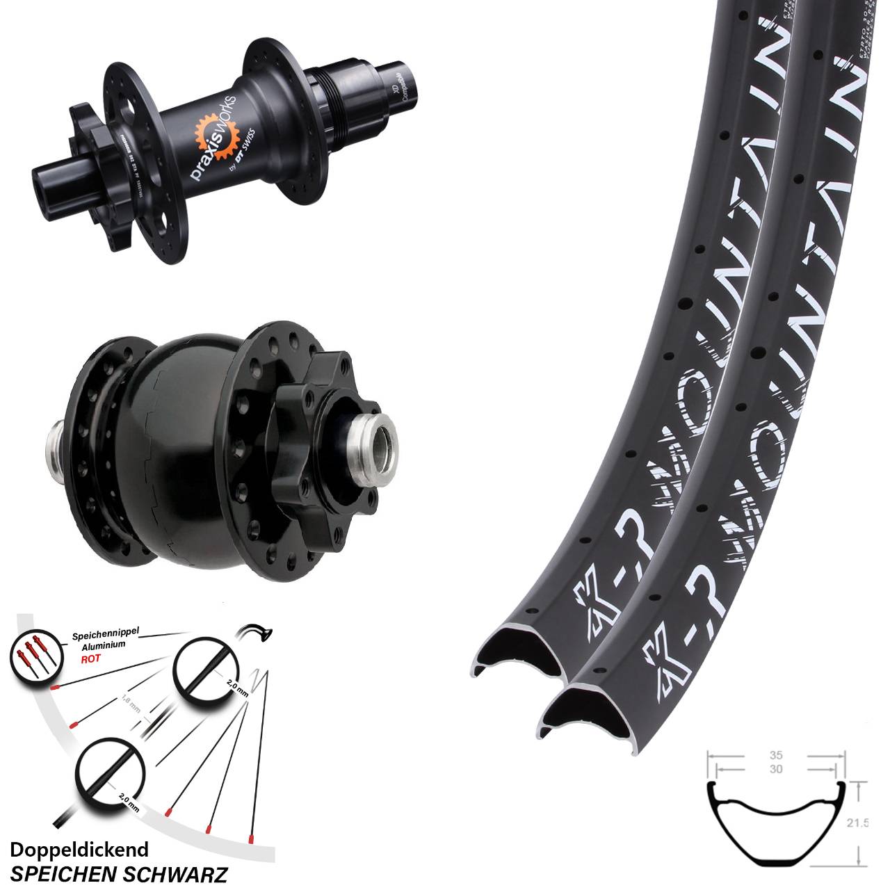Laufradsatz 29 Zoll KX-R Mountain 6-Loch 12x100/142 DT Swiss 350 SL SON 28 Dynamo XD