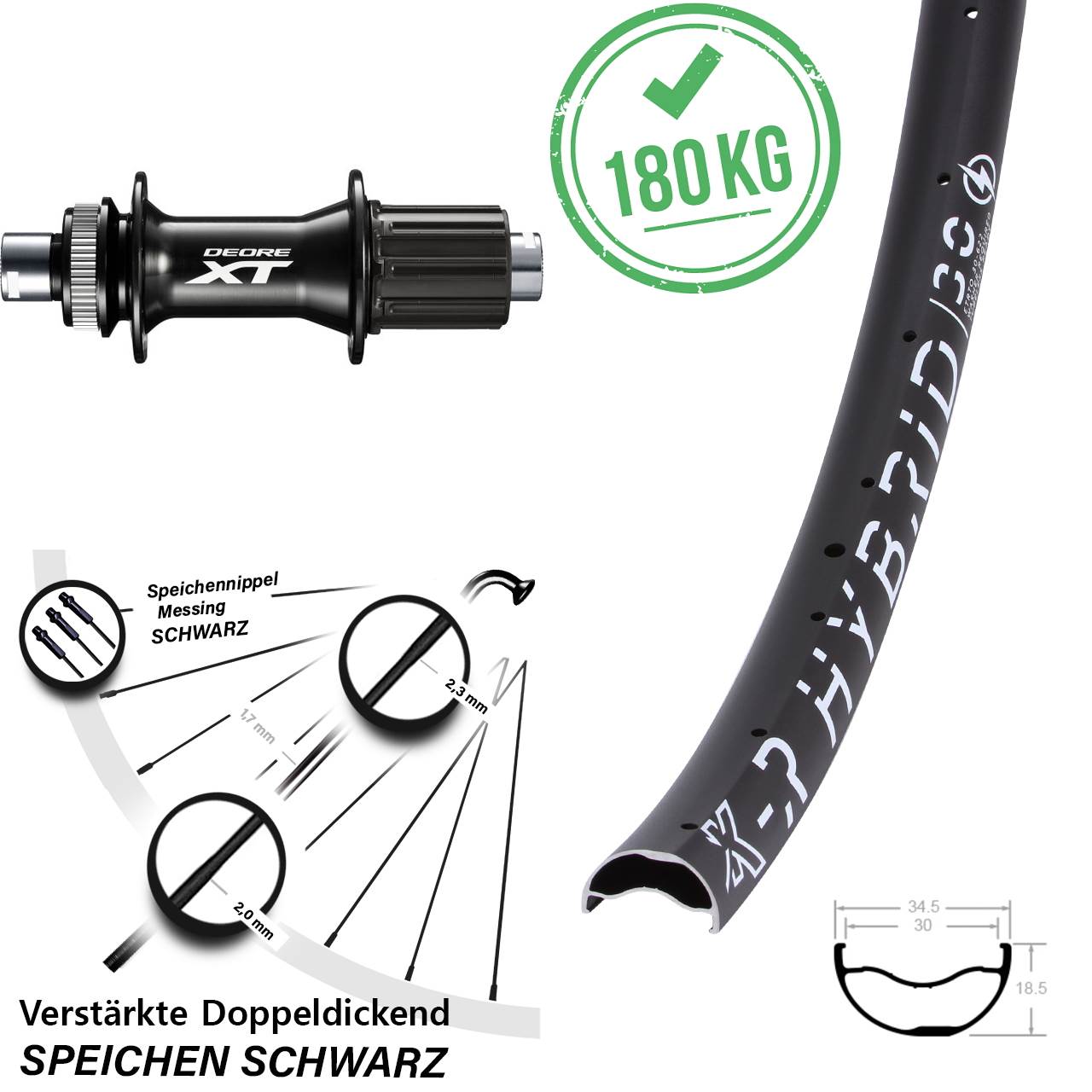 KX-R Hybrid 30 Shimano XT 29 Zoll Disc Laufrad 12x148 8-11 fach