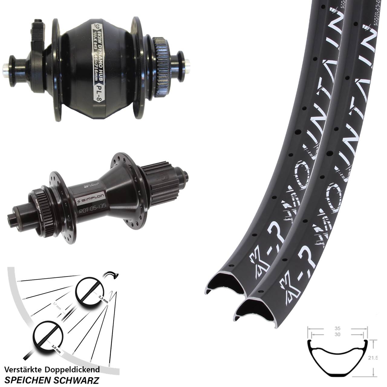 KX-R Mountain DT Swiss 370 Hybrid Shutter PL-8 29+ Zoll Disc Laufradsatz QR