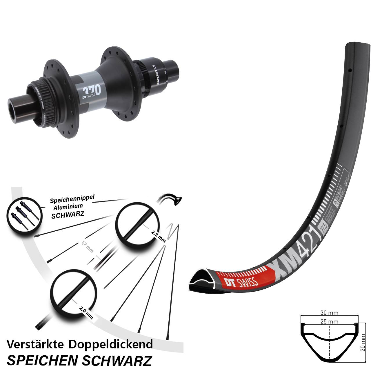 27,5 Zoll DT Swiss XM421 370 Centerlock Hinterrad 12x142 XDR