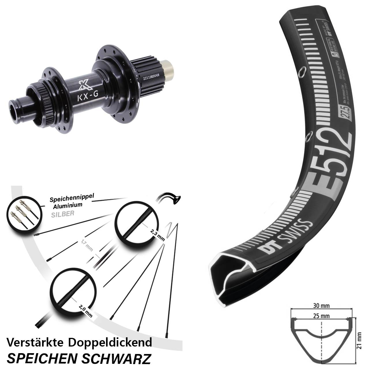 DT Swiss E512 KX-G Steckachse Disc 29 Zoll Laufrad 12x142 Micro Spline