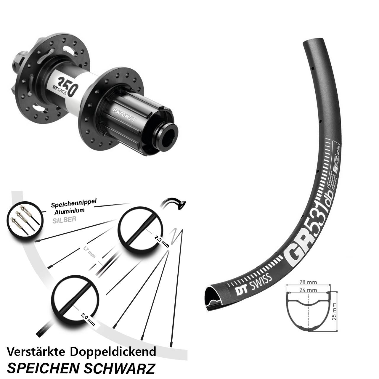 6-Loch Hinterrad 12x148 29 Zoll DT Swiss GR531-350 8-11 fach HG