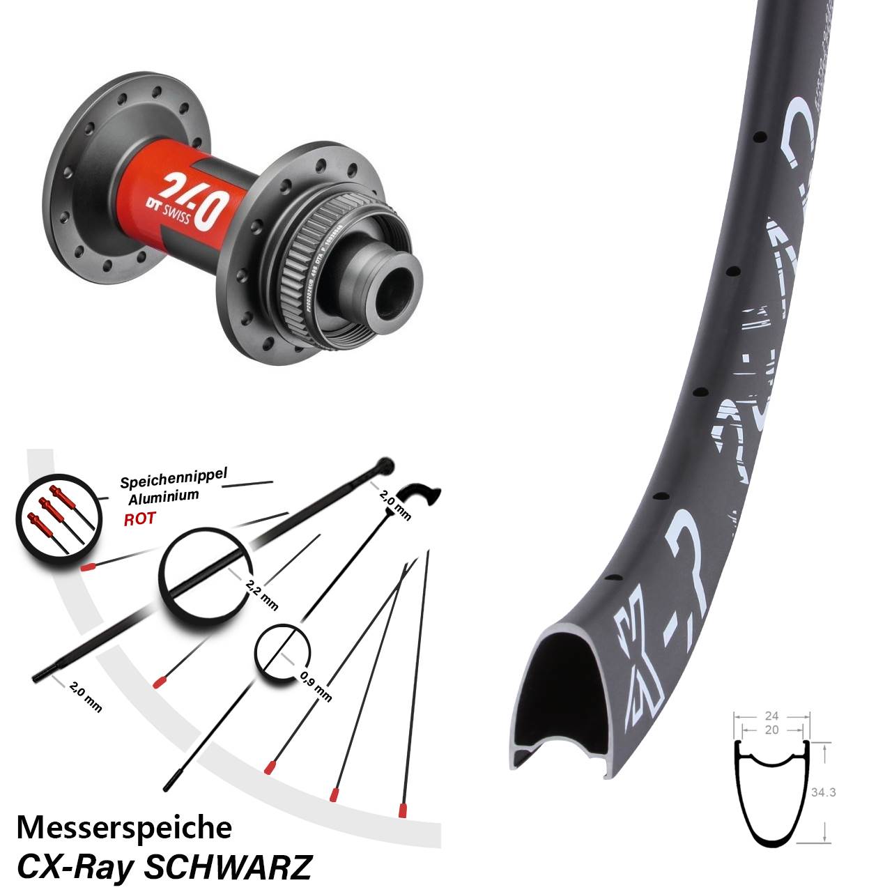 Vorderrad Centerlock 28-29 Zoll KX-R Road DT Swiss 240 12x100 CX-Ray