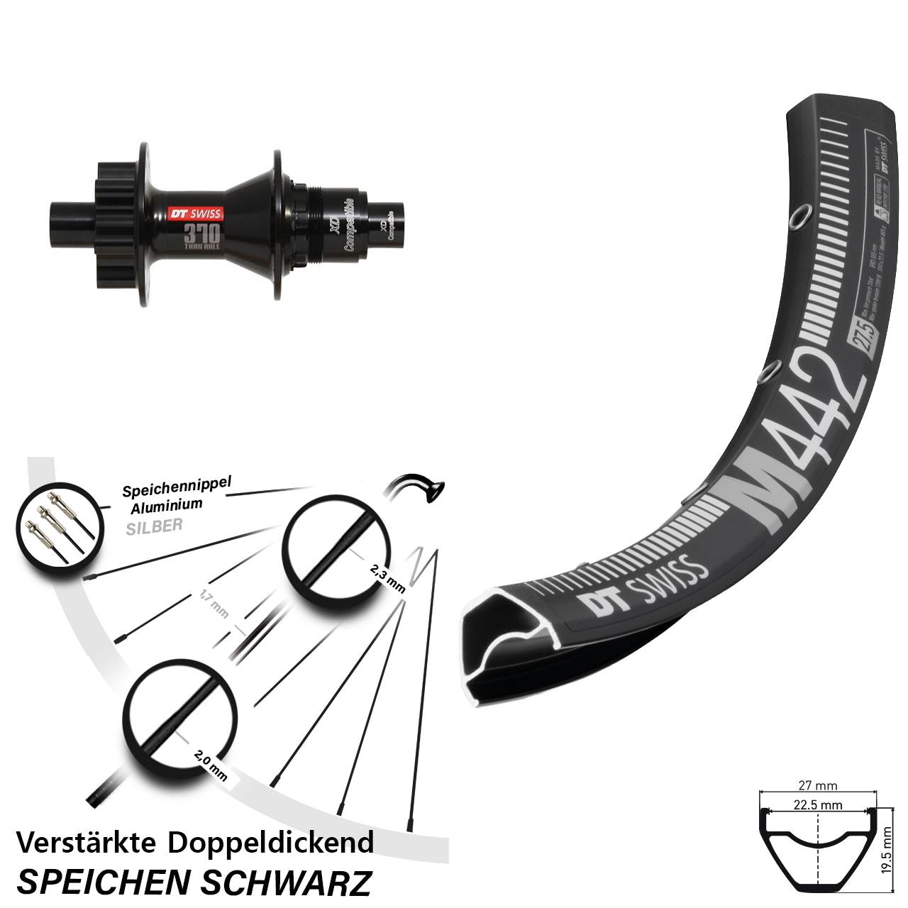 28-29 Zoll DT Swiss M 442-370 Disc Laufrad 12x142 SRAM XD
