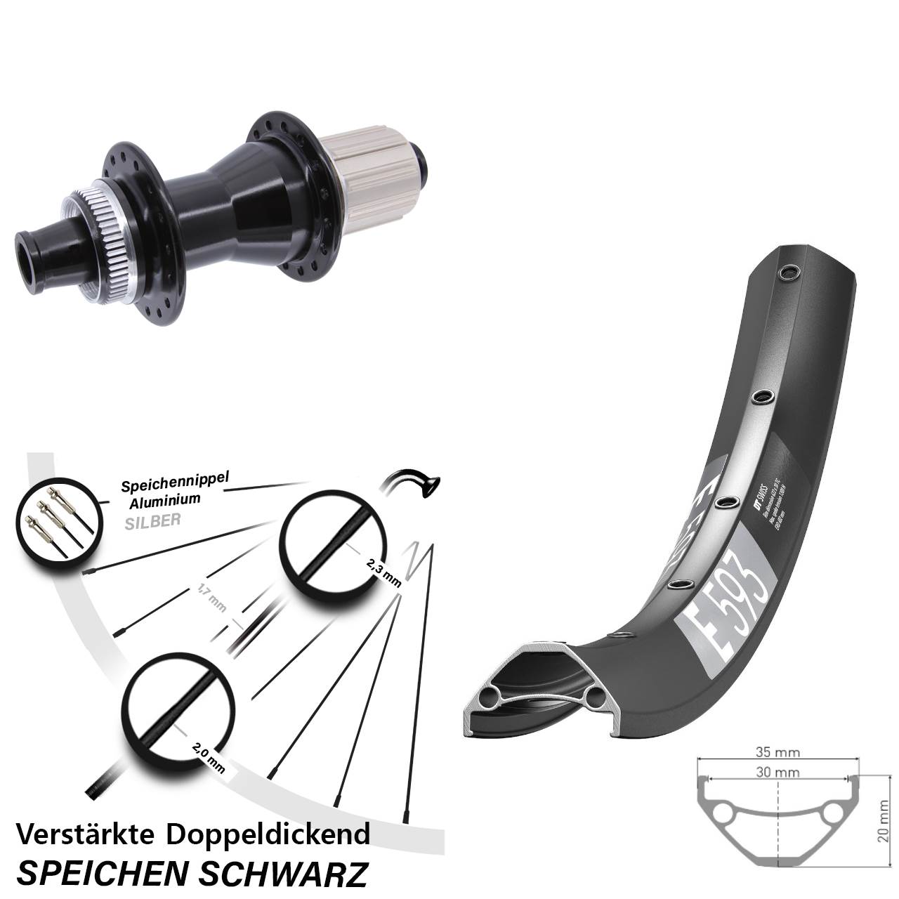 Hinterrad Centerlock 12x142 29 Zoll DT Swiss E593 Novatec CL142 8-12 fach