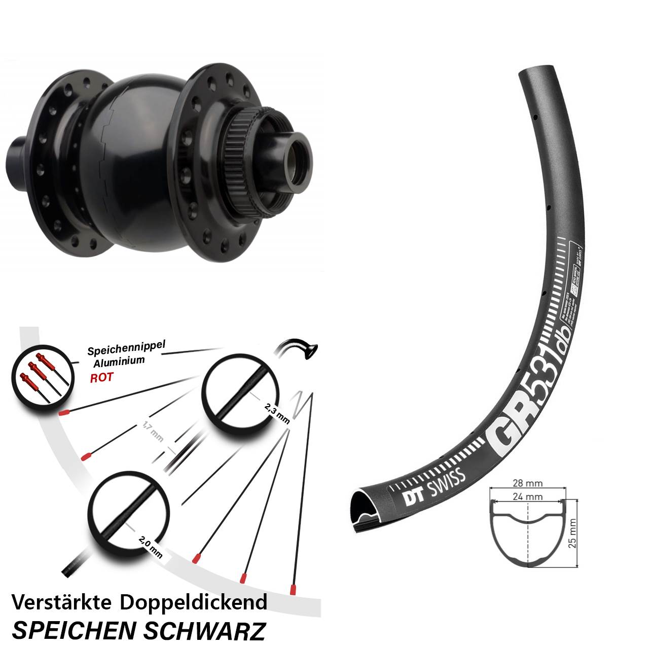 650B DT Swiss GR 531 SON 28 Disc Nabendynamovorderrad 15x110 Boost