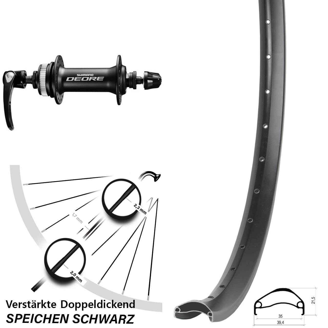 Ambrosio E35 Shimano Deore 29 Zoll Centerlock Vorderrad für Schnellspanner