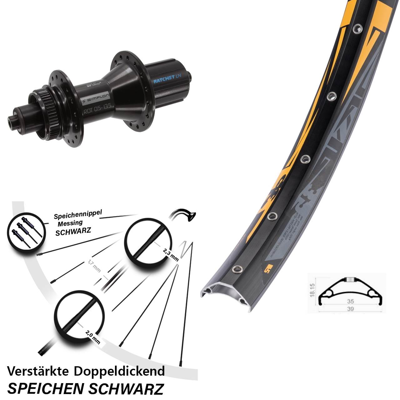 Disc Hinterrad 27,5 Zoll Rodi TRYP 35 DT Swiss 370 Hybrid 8-11 fach für Schnellspanner