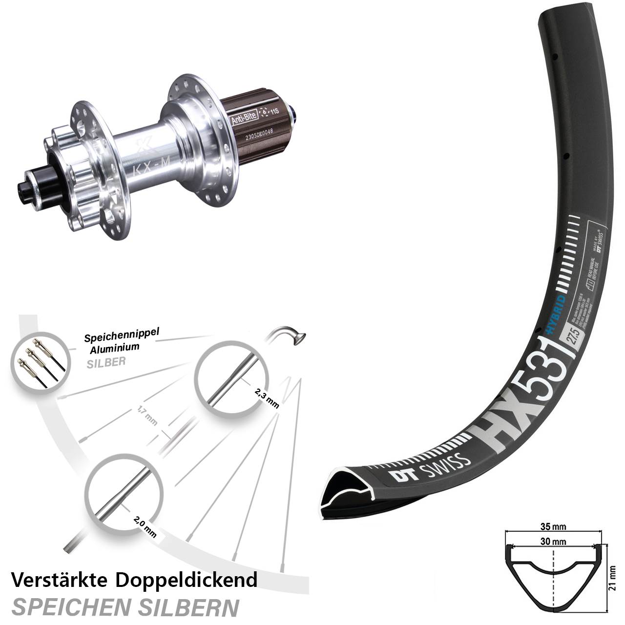 29 Zoll DT Swiss HX531 KX-M Disc Laufrad QR 8-12 fach HG
