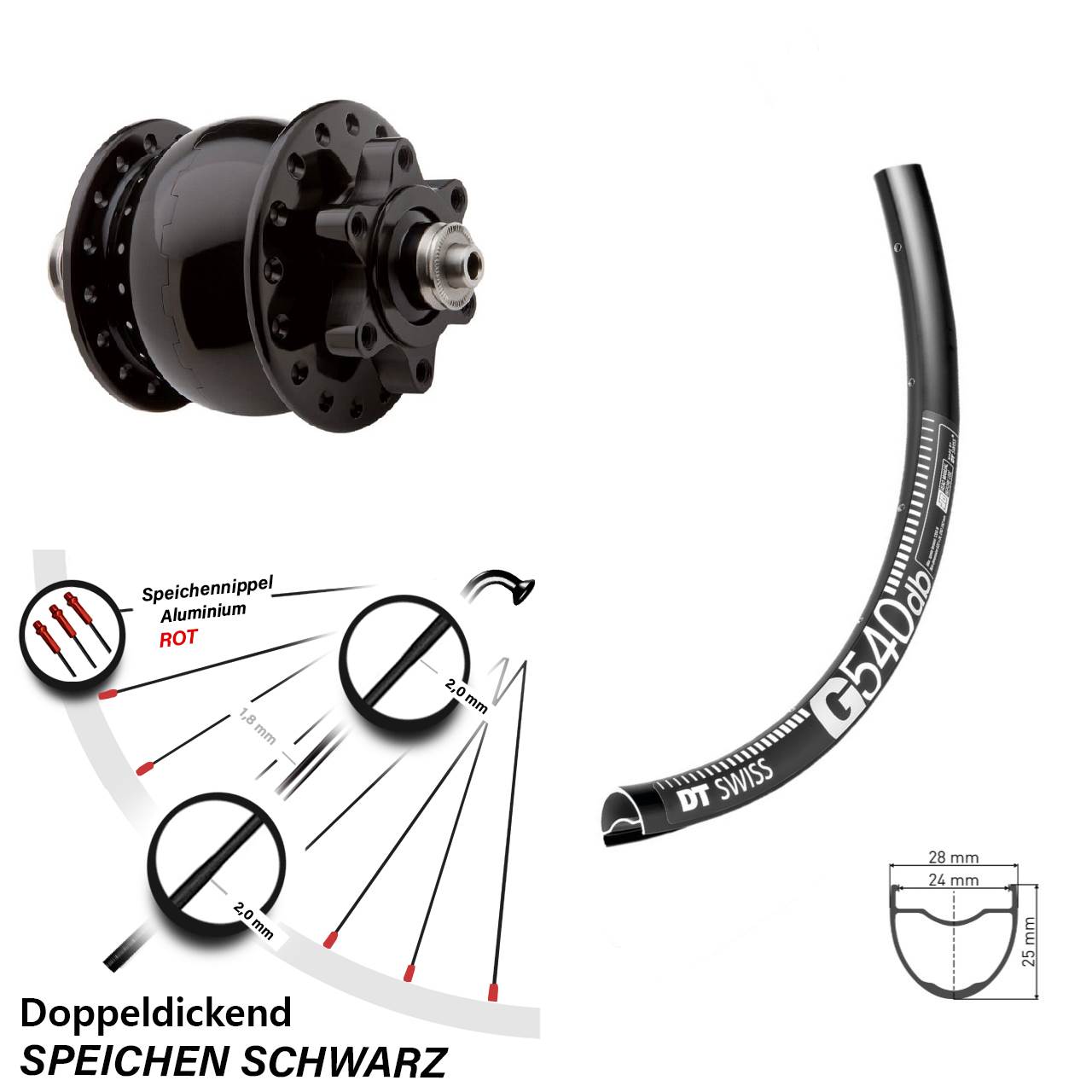 SON 28 Zoll Vorderrad DT Swiss G 540 DB Disc Dynamo 5x100 mm
