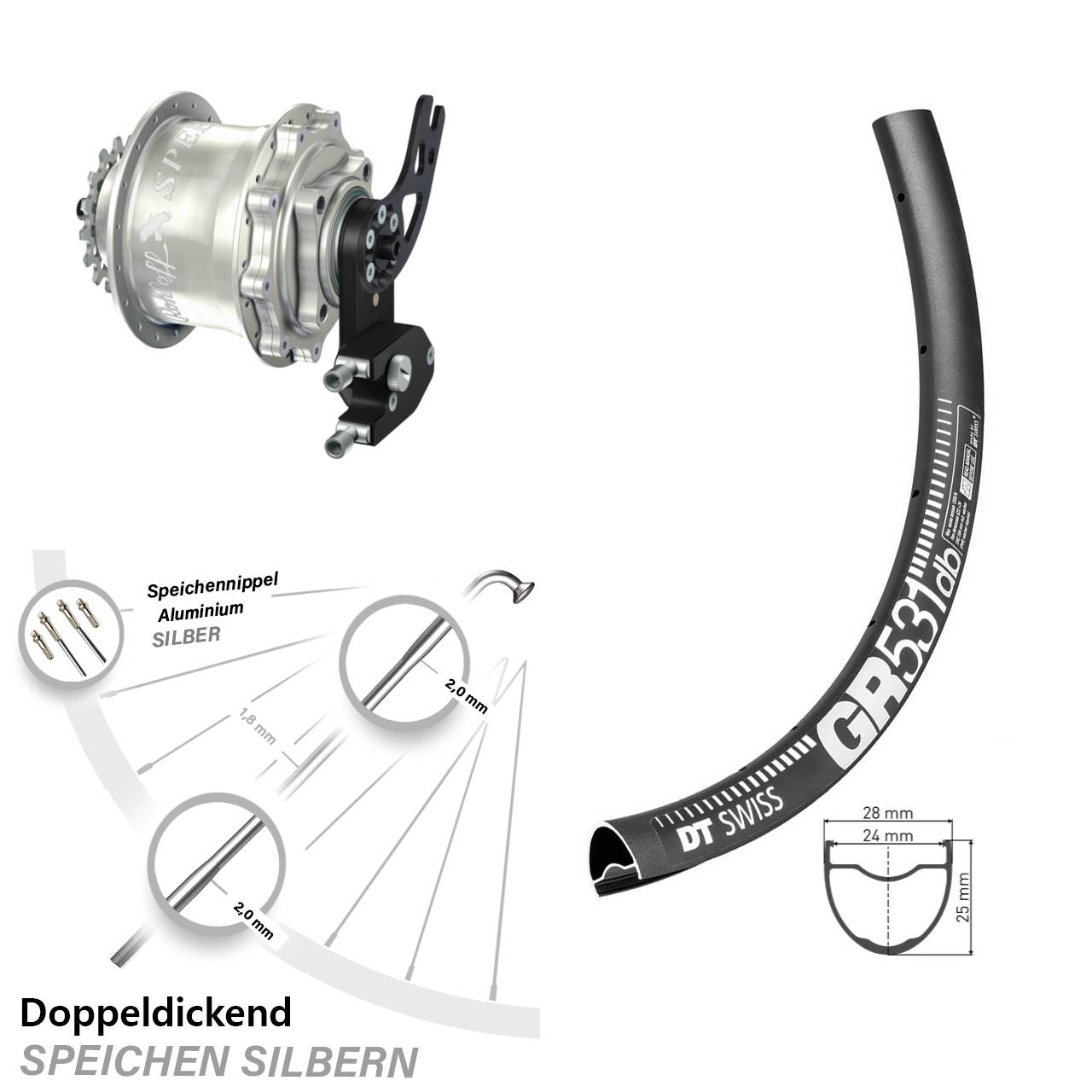 DT Swiss GR531 Rohloff Speedhub 500/14 CC DB PM 28 Zoll Disc Hinterrrad