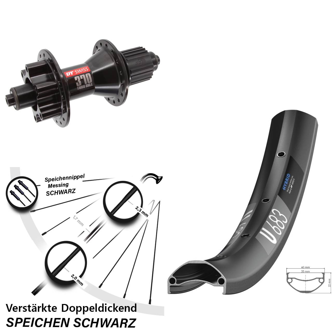 Disc Hinterrad 27,5 Zoll DT Swiss U 683 DT Swiss 370 Hybrid Micro Spline QR