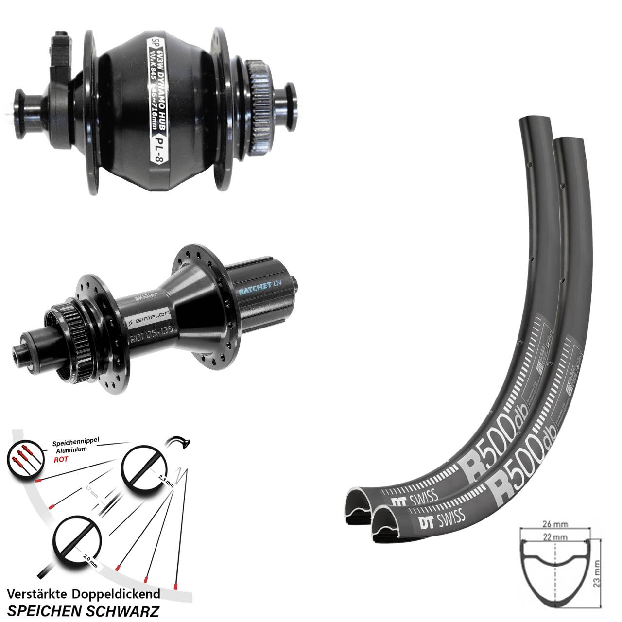 29 Zoll DT Swiss R500 370 Hybrid HG SP PL-8 Centerlock Laufradsatz 5x100/135