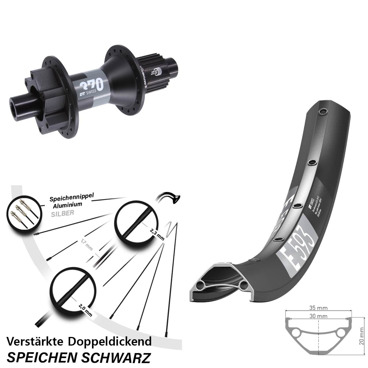 6-Loch Hinterrad 29 Zoll DT Swiss E593 DT Swiss 370 Shimano Micro Spline 12x148 Boost