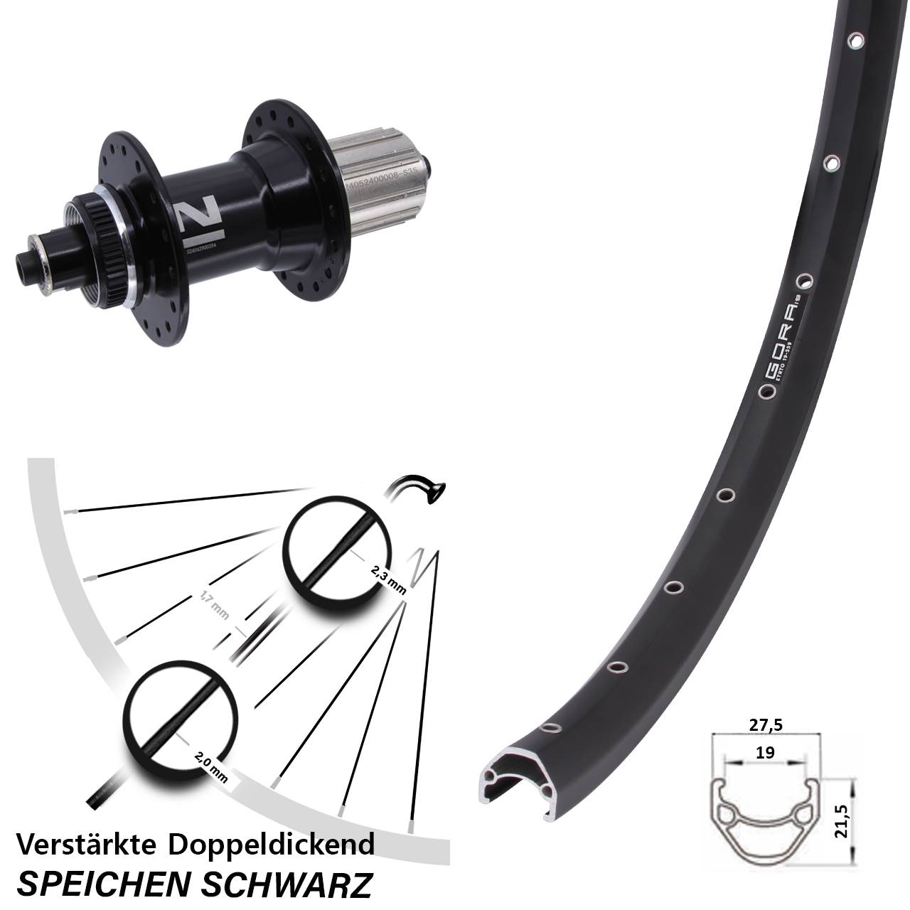 26 Zoll Gora 19 Novatec D042SB Disc Laufrad für Schnellspanner 8-12 fach