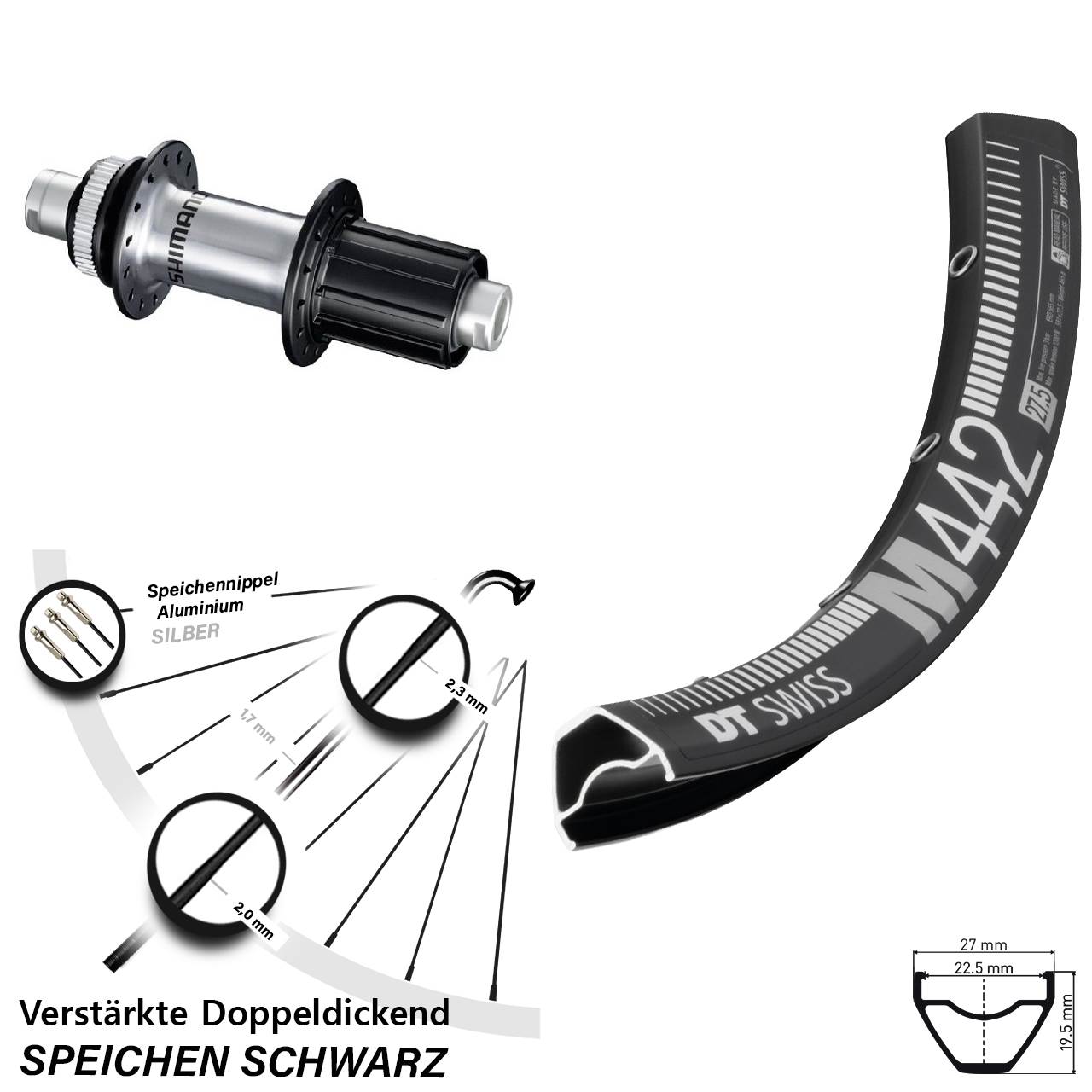 28 Zoll DT Swiss M 442 Shimano FH-RS770 Hinterrad Centerlock 12x142 8-12 fach