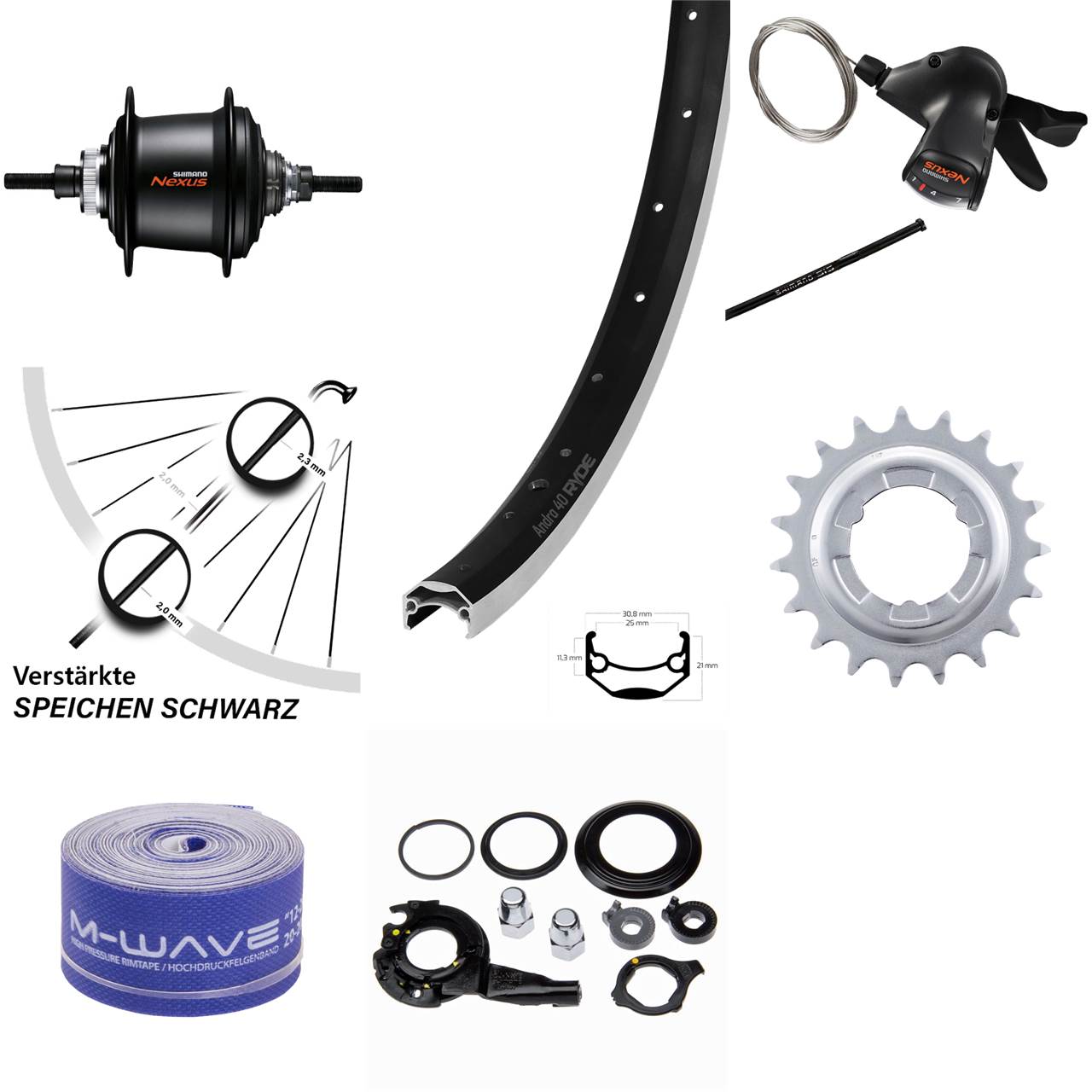 24 Zoll Hinterrad Ryde Andra 40 Shimano Nexus 7 Gang Nabenschaltung schwarz