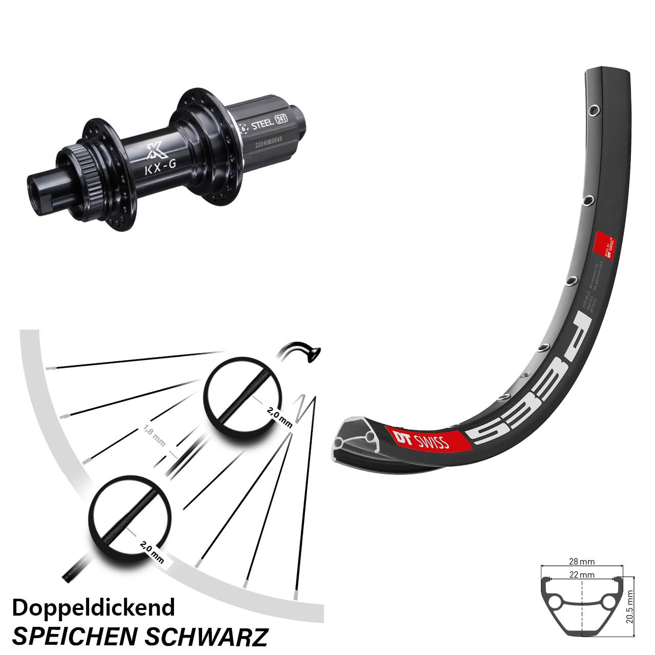 26 Zoll DT Swiss 533d Hinterrad KX-GS 8-12 fach 12x142