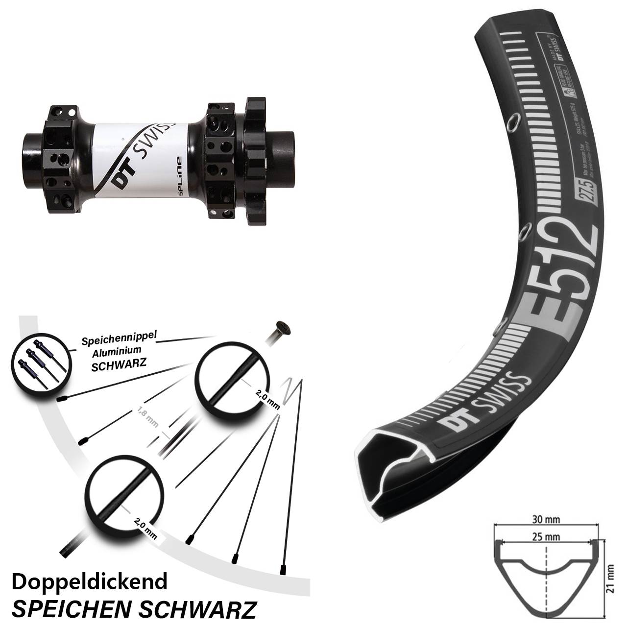 Disc-Vorderrad 27,5 Zoll DT Swiss E 512 und X-1900 für Steckachse