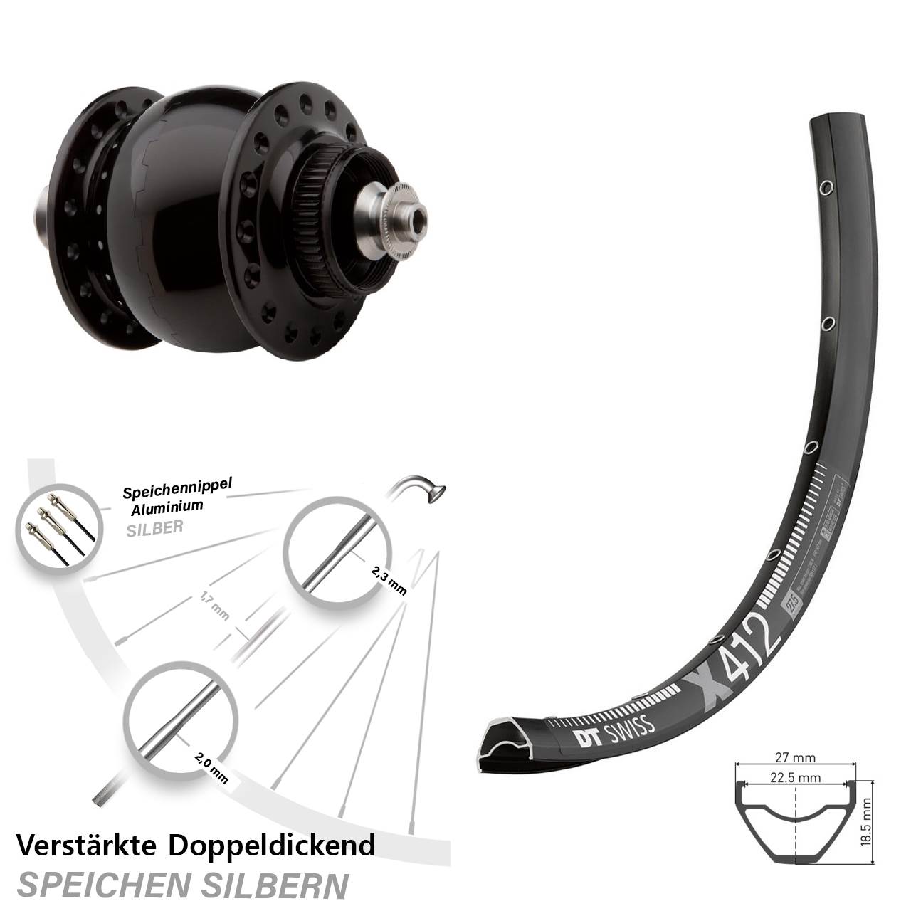 DT Swiss X412 SONdelux Disc 29 Zoll Nabendynamovorderrad für Schnellspanner