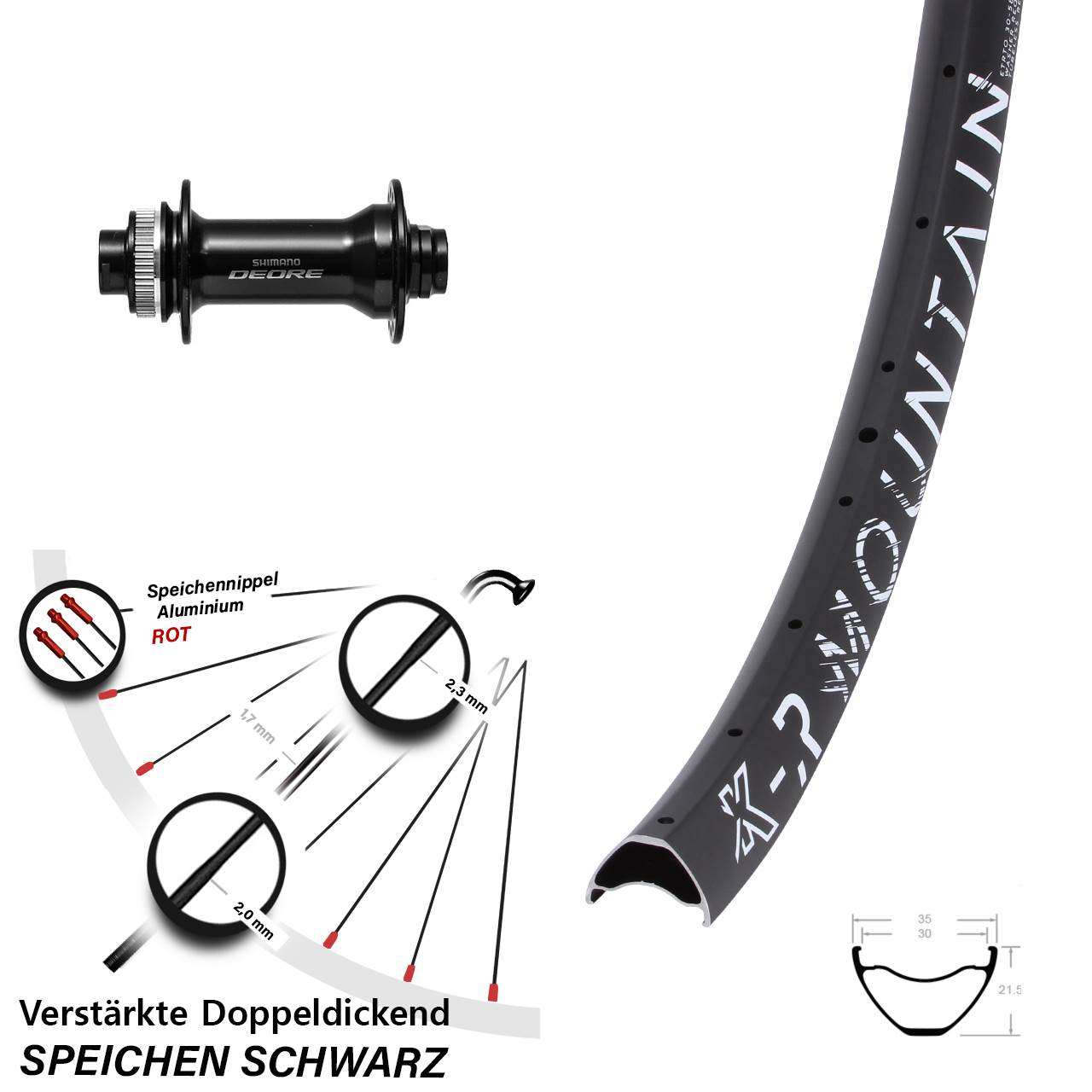 Disc Vorderrad 29 Zoll KX-R Mountain Shimano Deore HB-M6010 15x110 Boost