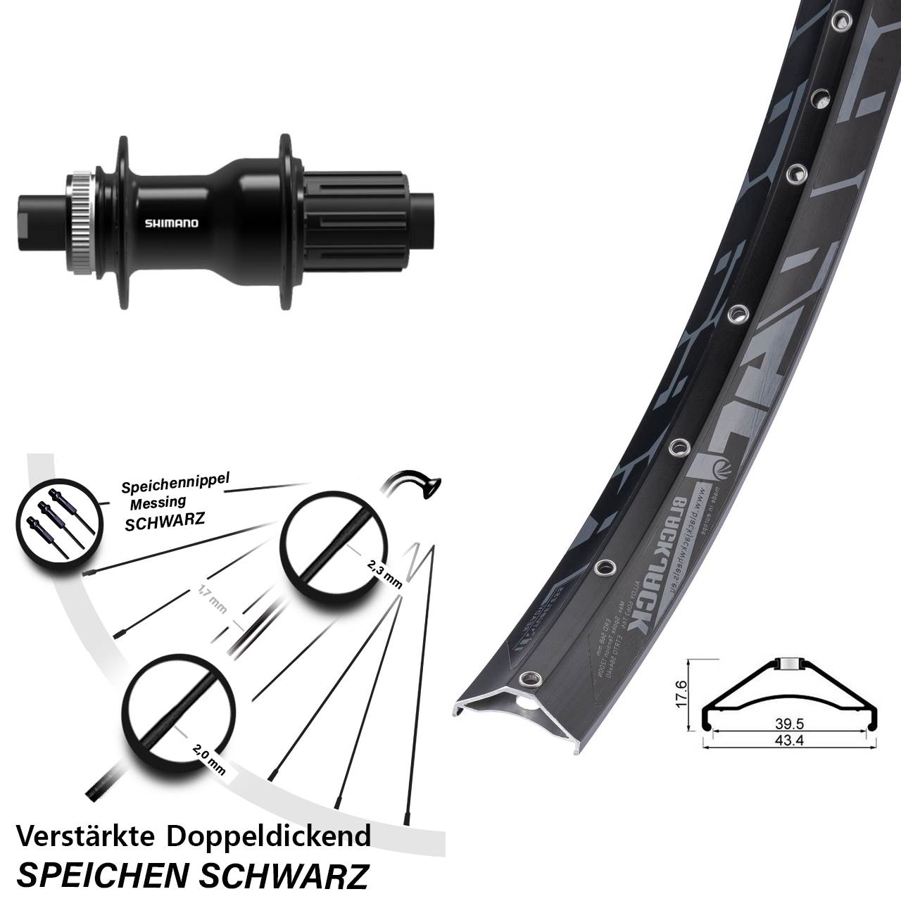 27,5 Zoll Rodi ready 40 Shimano FH-TC500-B Hinterrad Centerlock 12x148 Boost 8-11 fach