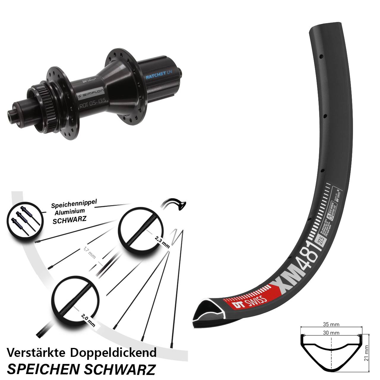 DT Swiss XM 481-370 Hybrid 27,5 Zoll Disc Hinterrad QR 8-11 fach