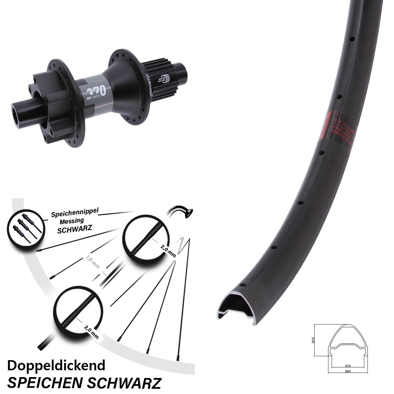 Disc Laufrad 12x142 27,5 Zoll KX Clue DT Swiss 370 Micro Spline