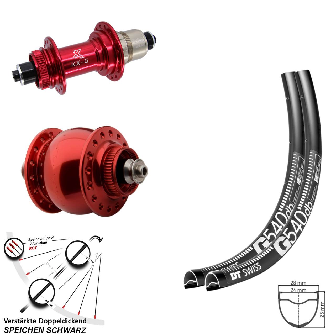 Centerl. Laufradsatz 29 Zoll DT Swiss G 540 KX-G rot SON delux XDR für Schnellspanner