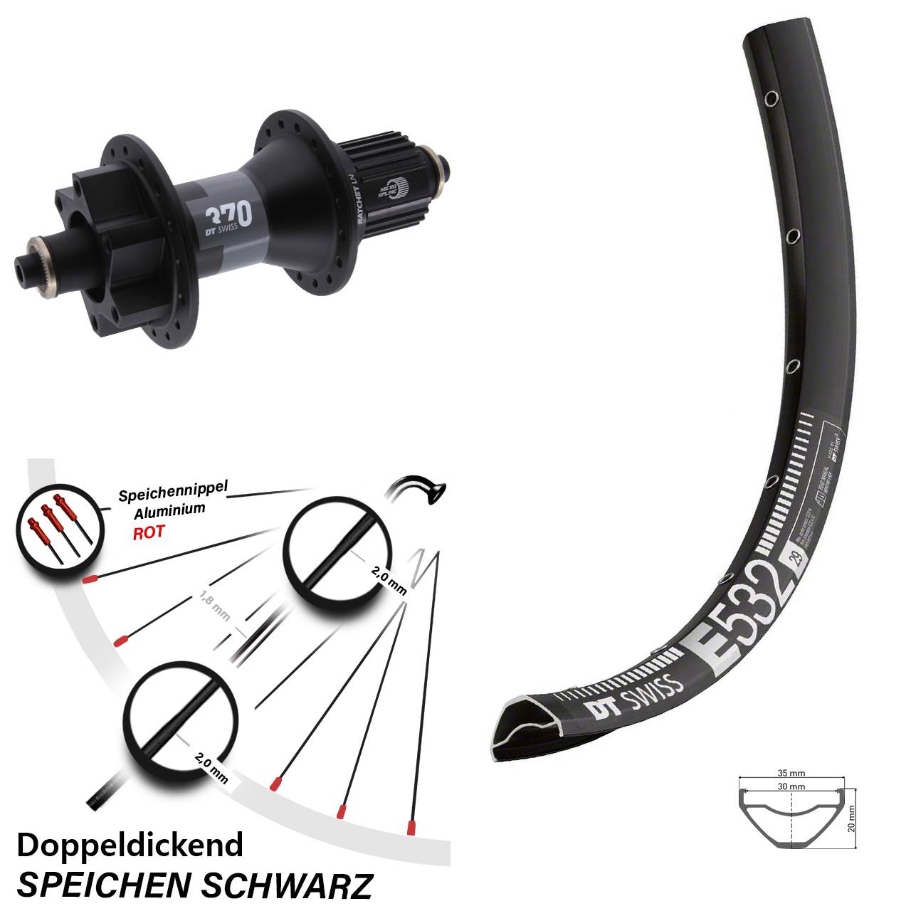 Boost Disc Hinterrad für Schnellspanner 29 Zoll DT Swiss E 532 370 Micro Spline