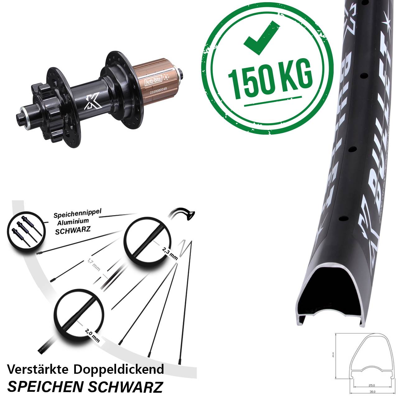 Hinterrad 6-Loch 29 Zoll KX-M Bullet OS 8-12 fach für Schnellspanner