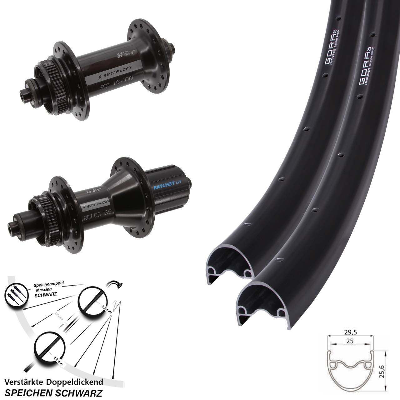 Gora 25 DT Swiss 370 DT Swiss 370 Hybrid 28-29 Zoll Laufradsatz Centerlock QR 8-11 fach