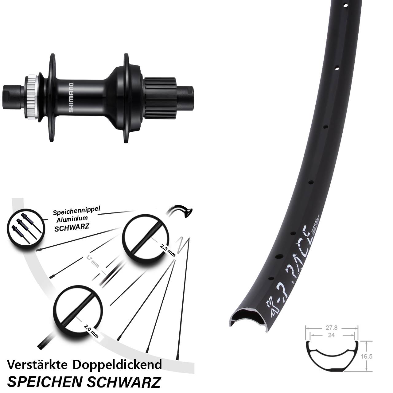 KX-R Race Shimano FH-MT510-B 28-29 Zoll Disc Laufrad 12x148 Shimano Micro Spline