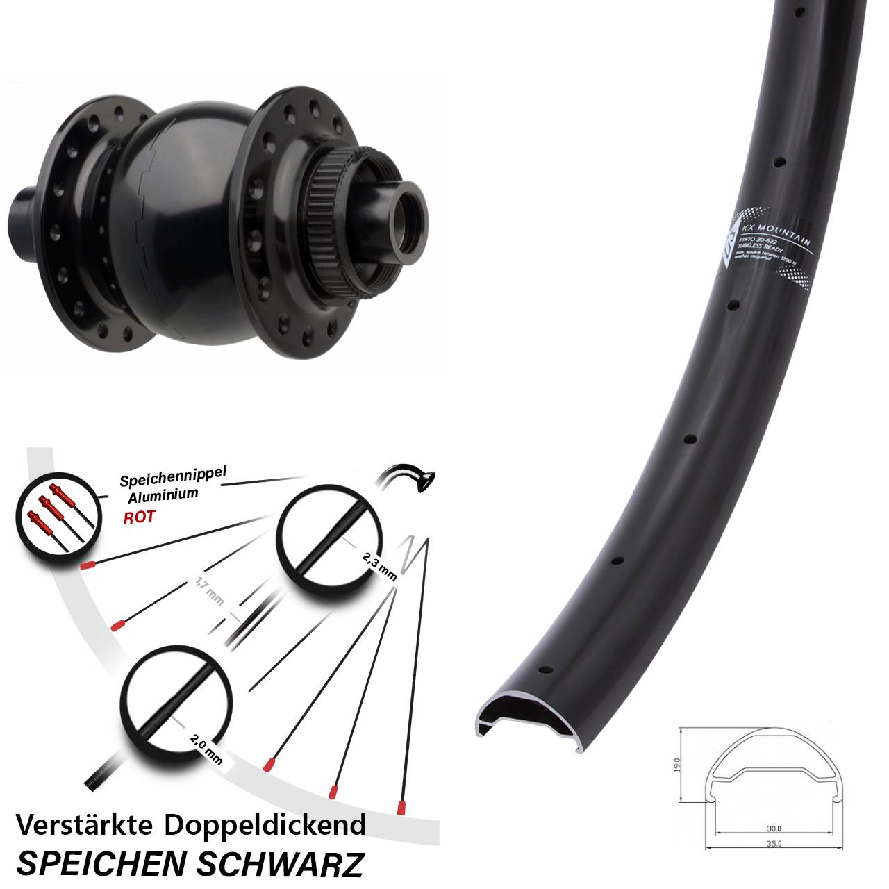 Disc Nabendynamovorderrad 29 Zoll KX Mountain TR SON 28 15x110 Boost