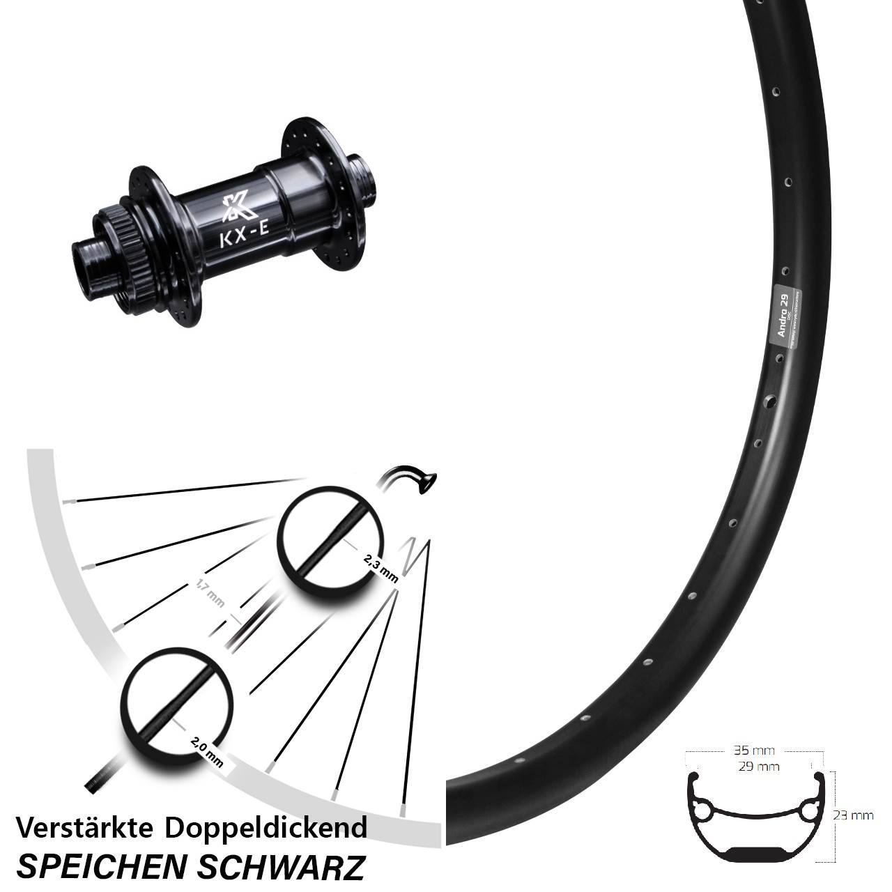Vorderrad Centerlock 15x100 20 Zoll Ryde Andra 29 KX-E
