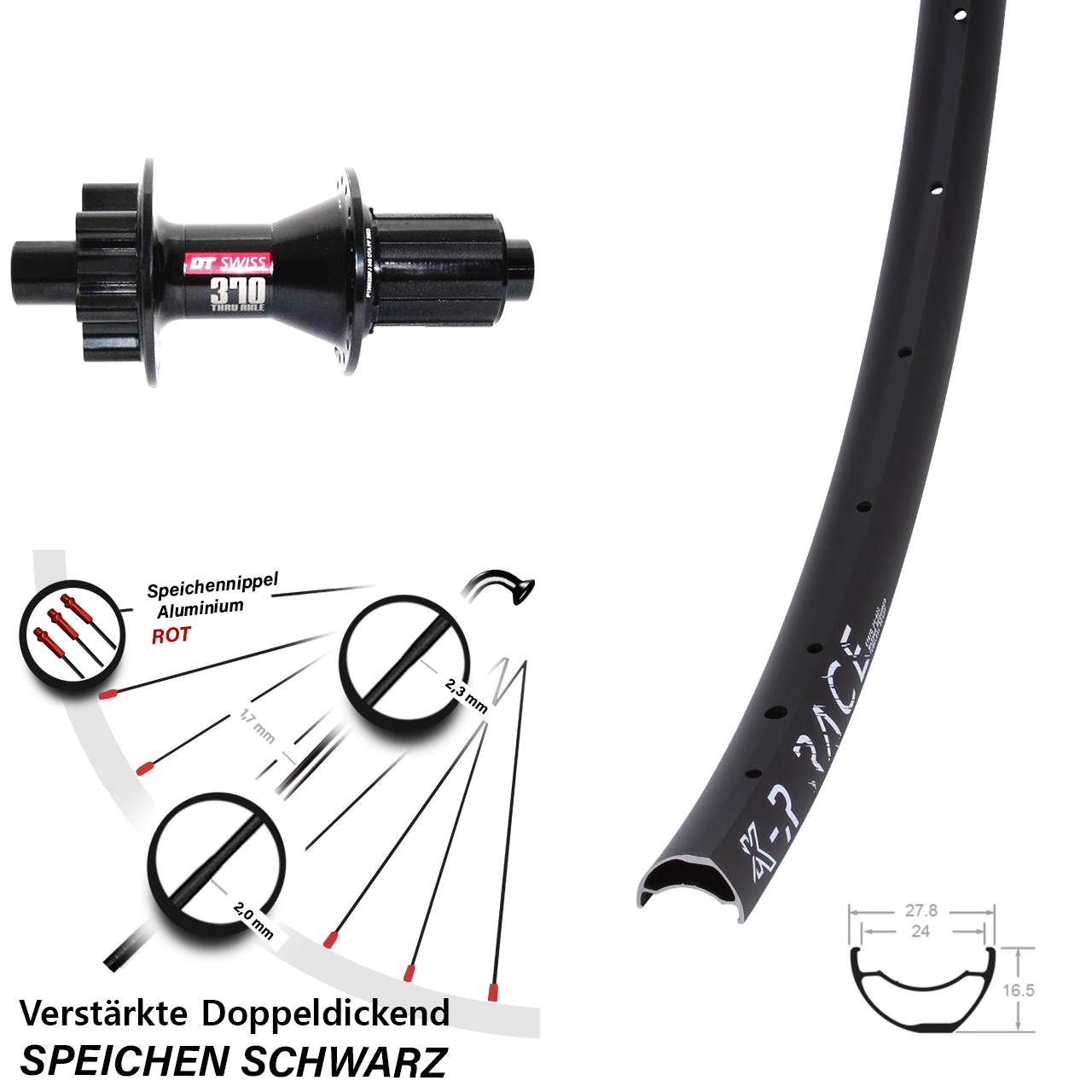 Disc Hinterrad 28-29 Zoll KX-R Race DT Swiss 370 Hybrid 8-11 fach 12x142