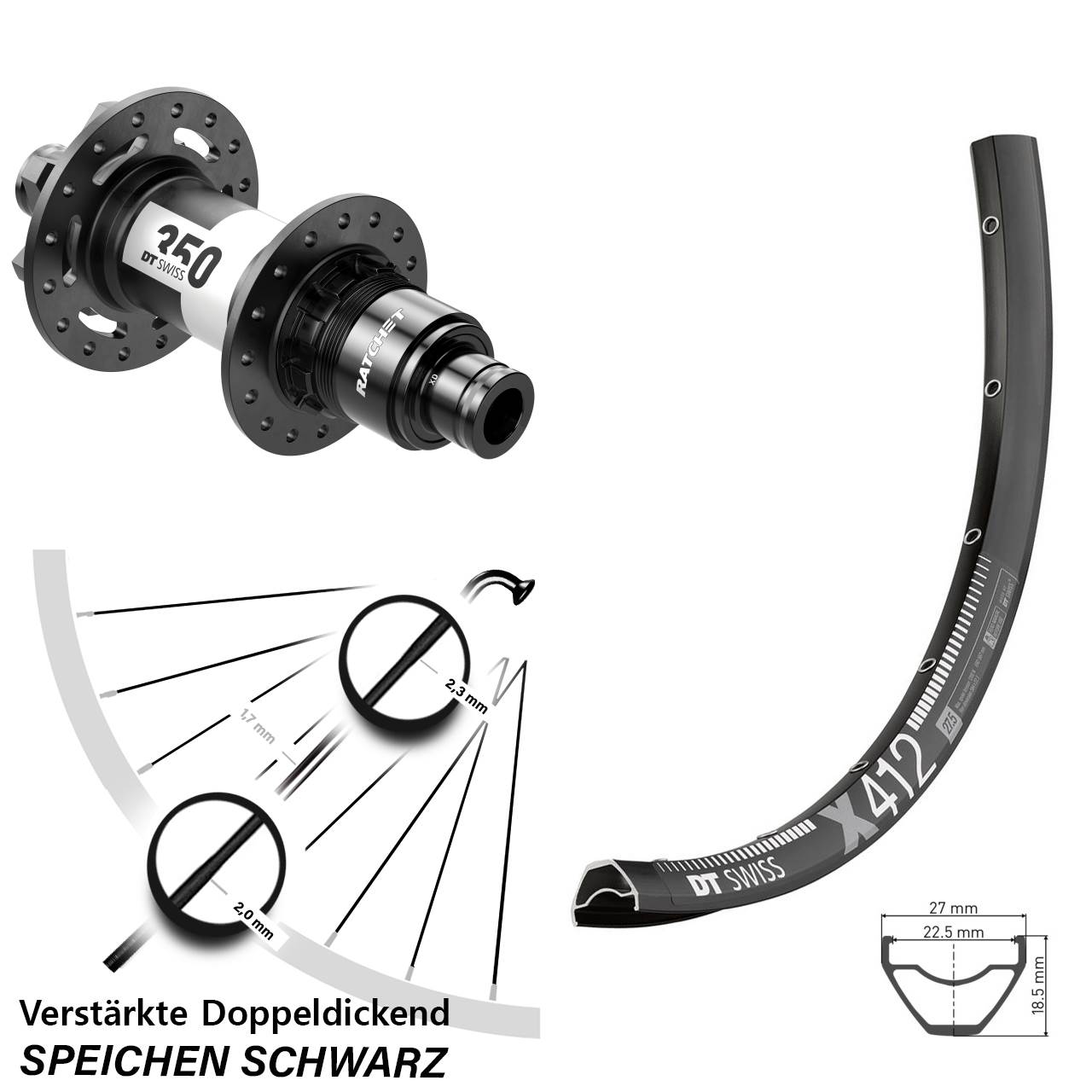 DT Swiss X 412-350 Ratchet 36 29 Zoll Hinterrad 12x142 Disc Sram XD 11-12 fach