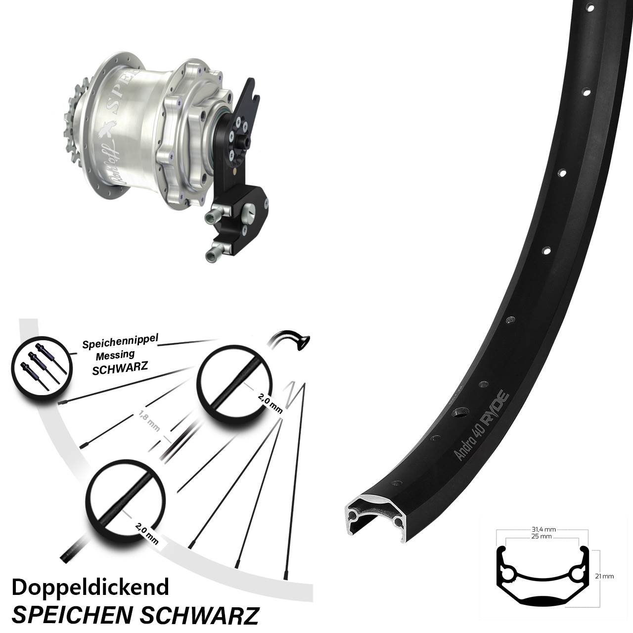 28-29 Zoll Hinteres Rad Ryde Andra 40 Disc mit Rohloff Speedhub CC OEM2 DB Nabenschaltung