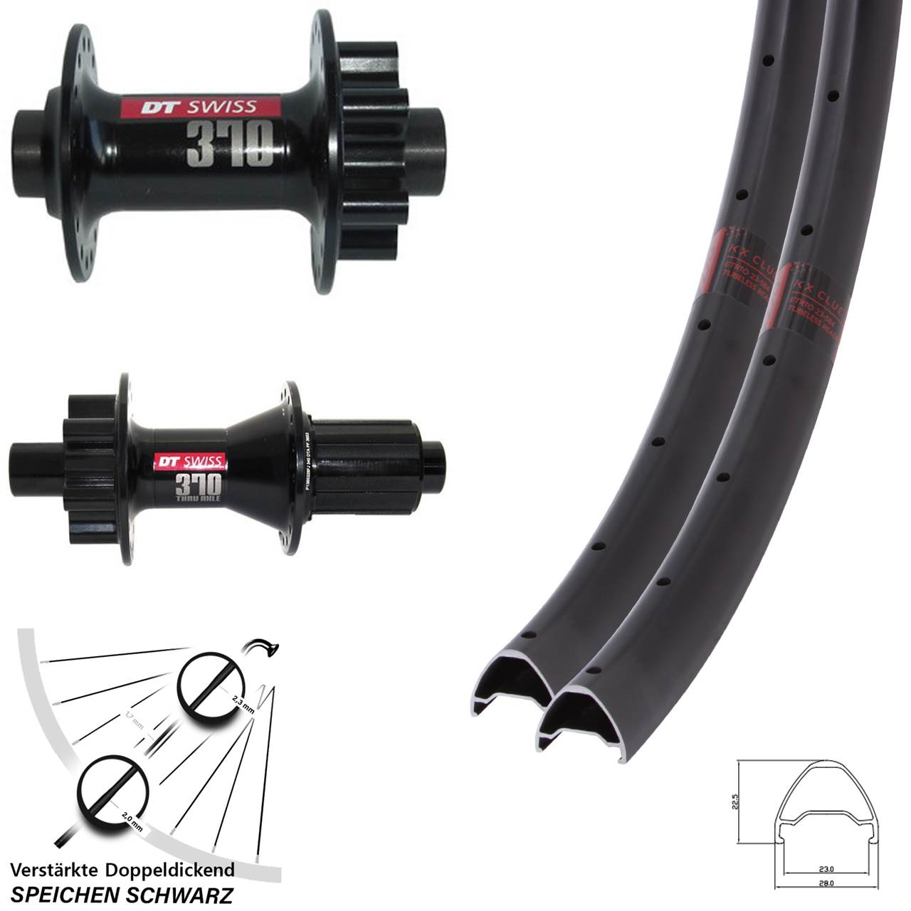 KX Clue DT Swiss 370 Hybrid 27,5 Zoll Laufradsatz 6-Loch 15x100 12x142 8-11 fach