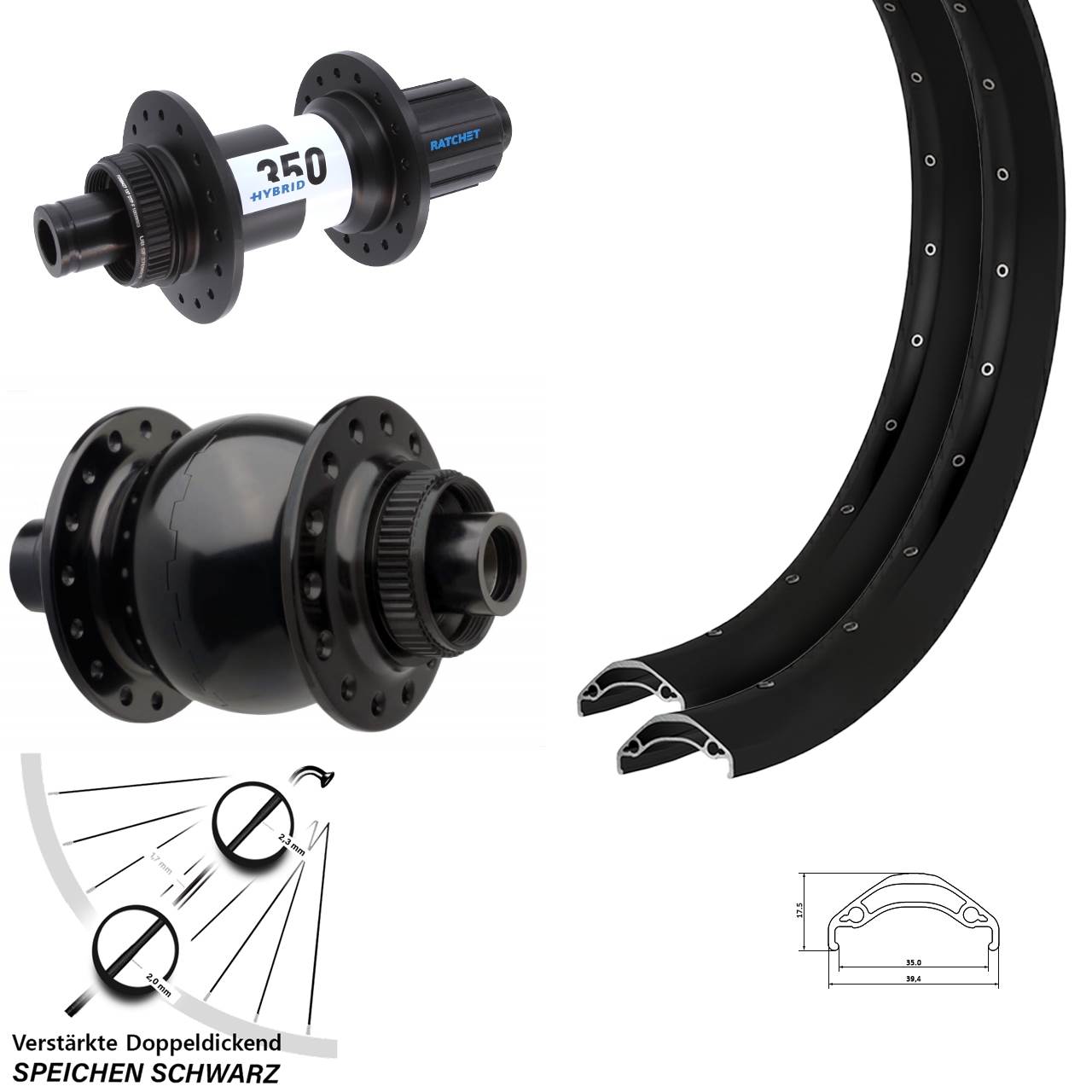 Disc Laufradsatz Boost 29 Zoll Ryde Disc 35 DT Swiss 350 Hybrid SON 28 8-11 fach HG