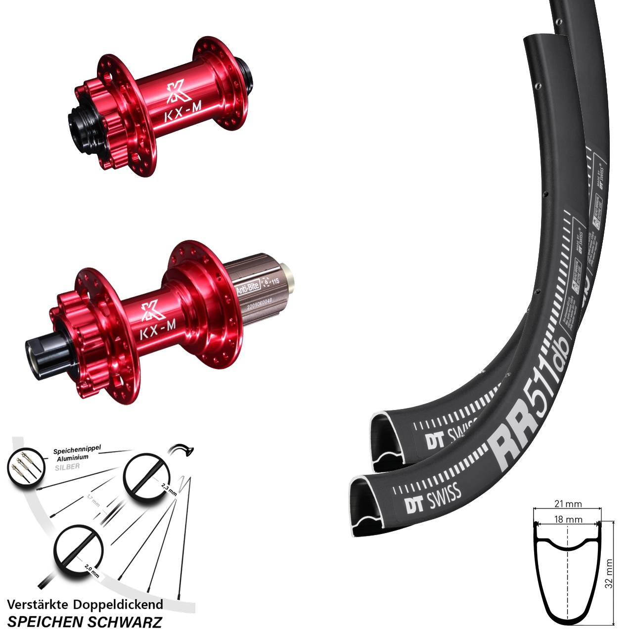 28 Zoll DT Swiss RR511 KX-M rot Laufradsatz 6-Loch 12x100/142 8-12 fach HG
