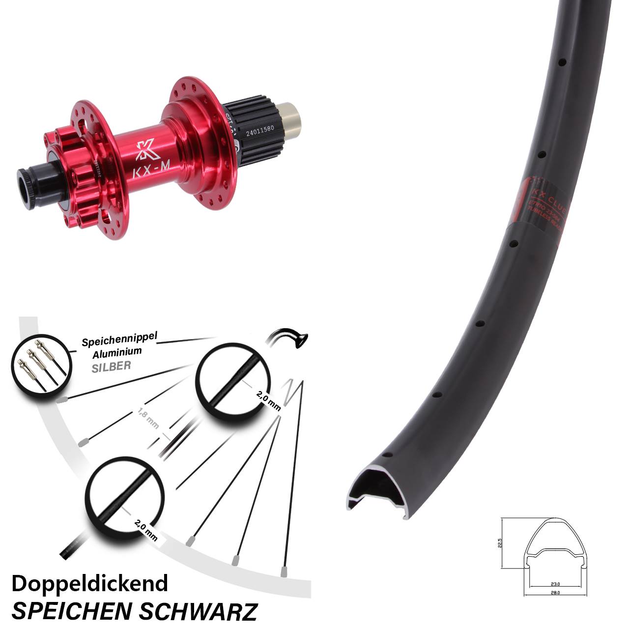 28 Zoll Clue Hinterrad KX-M rot Micro Spline 12x142