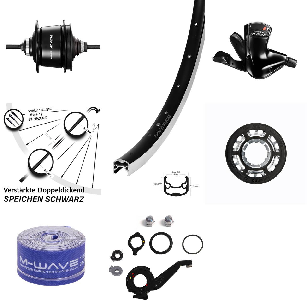 28 Zoll Ryde Andra 20 Shimano Alfine 8 Gang Hinterrad für Felgenbremse