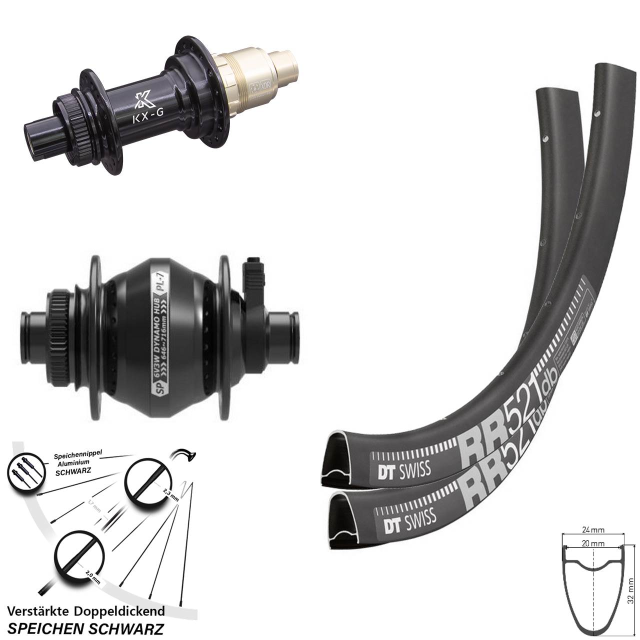 Laufradsatz Centerlock 28 Zoll DT Swiss RR521 KX-G Shutter Precision PL-7 XDR 12x100/142