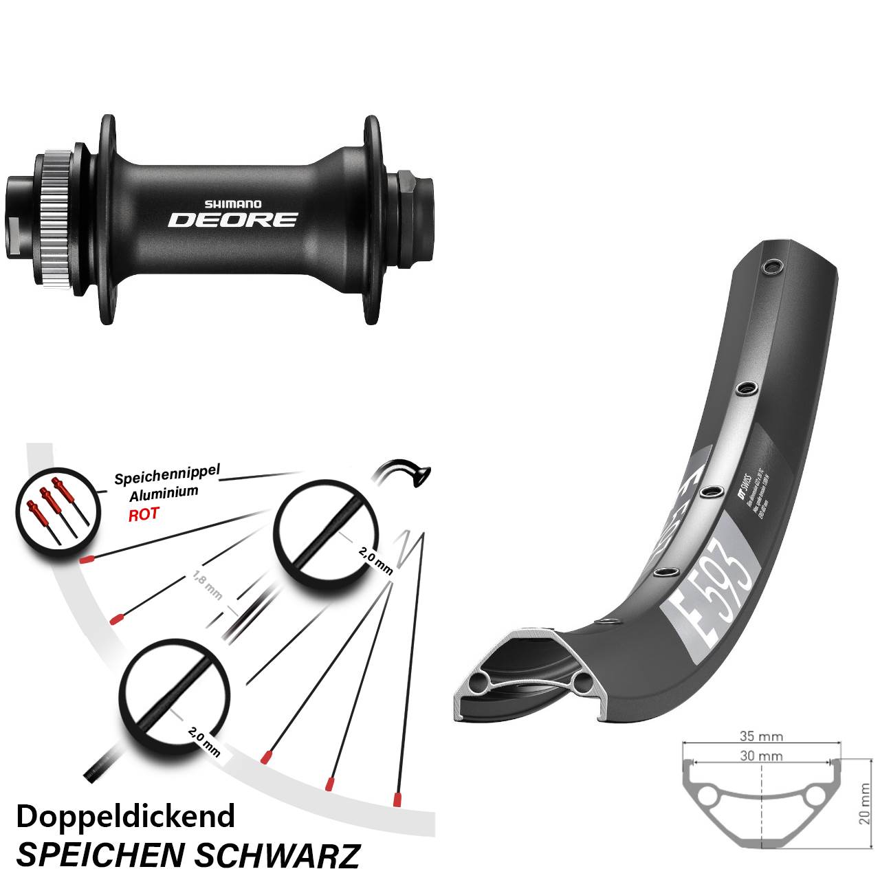 29 Zoll DT Swiss E593 Shimano Deore Vorderrad Disc Boost