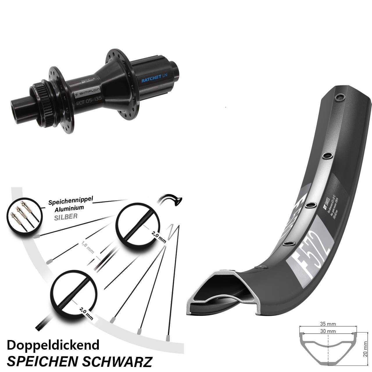 DT Swiss F 572-370 Hybrid 29 Zoll Hinterrad Centerlock 12x142 8-11 fach